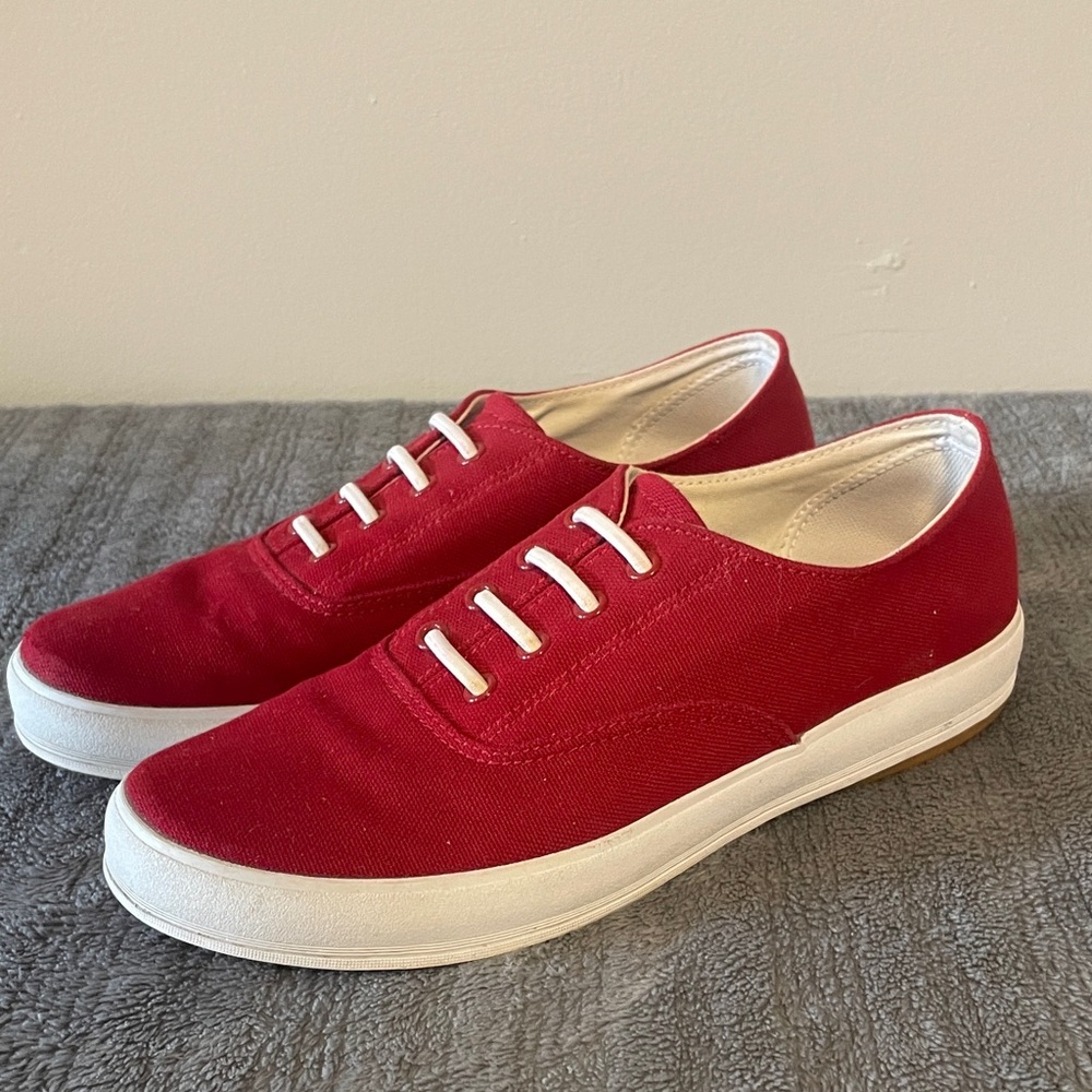 Keds Red Canvas Low-Top Sneakers with White Soles
